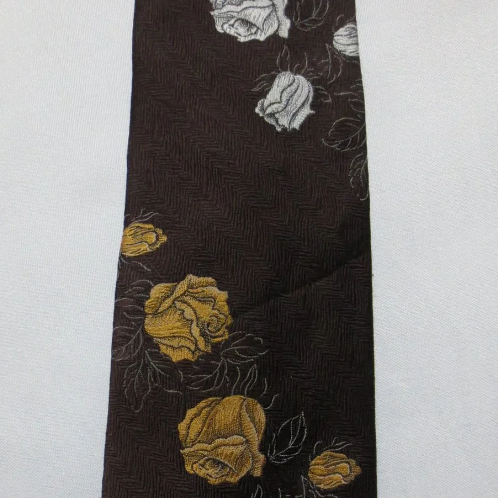 VINTAGE mens TIE polyester WIDE floral READ’s brown 70's 60's ROSE white